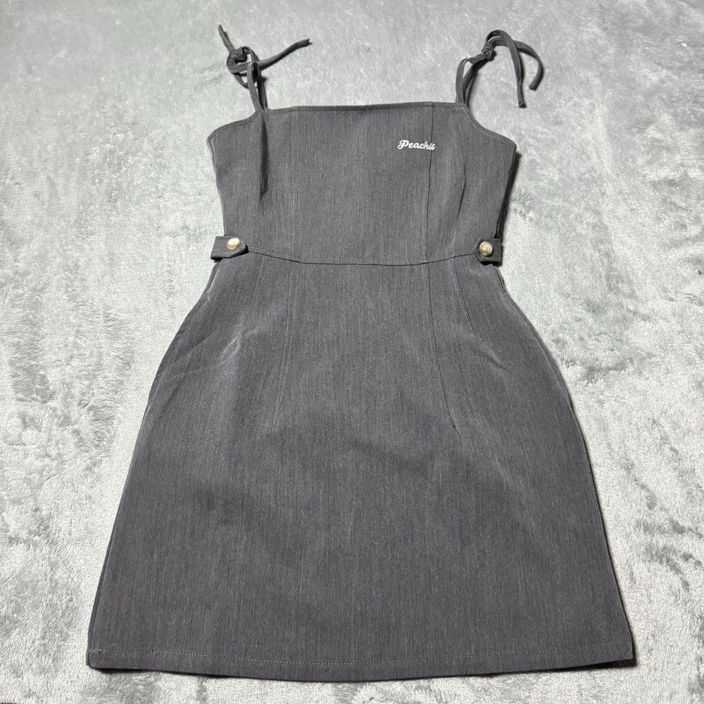 Peachii Womens Gray Embroidered Mini Dress Size XS Preppy Schoolgirl College Y2K